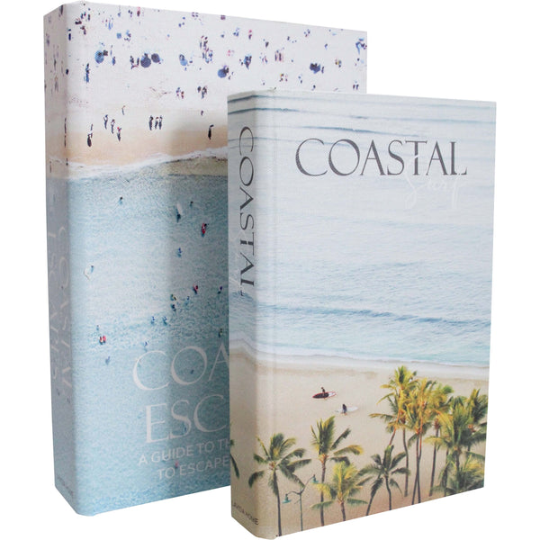 Coastal Surf decorative book boxes set of two with beach, ocean and palm-tree covers