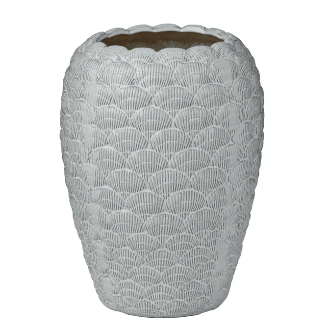 Cockle Ceramic Vase White featuring an intricate shell-inspired textured ceramic design in a coastal white finish