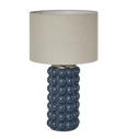 Condetti blue ceramic table lamp with linen shade styled in a Hamptons-inspired interior
