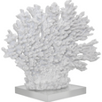 Angled view of the white coral branch sculpture with detailed polyresin texture on a clear acrylic display base.