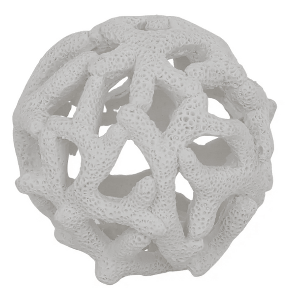 Coral Resin Deco Ball 9cm White - Hamptons Style
