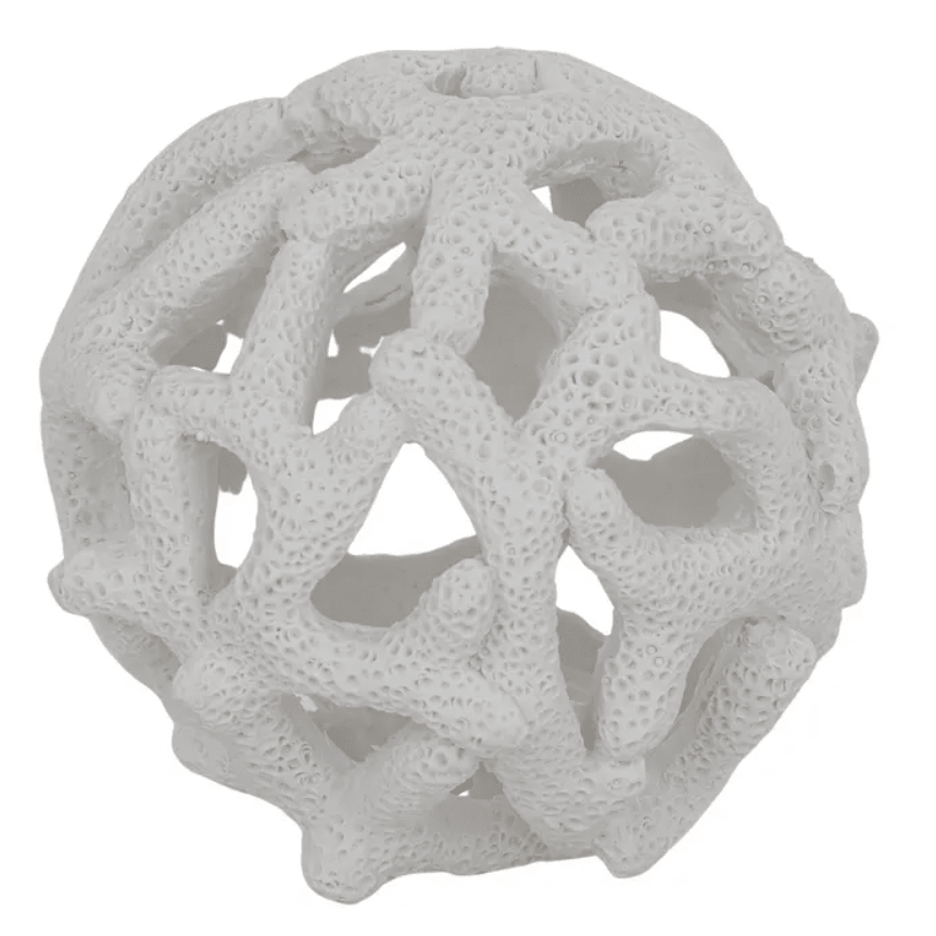 Coral Resin Deco Ball 9cm White - Hamptons Style