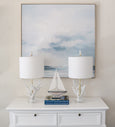 Detailed resin coral base on luxury coastal table lamp with organic sculptural texture
