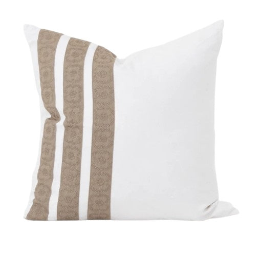 Crest Embroidery Stripes White Lounge Cushion 55cm