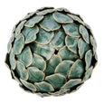 Close-up detail of the Cynara Artichoke Sculpture in glossy green ceramic finish