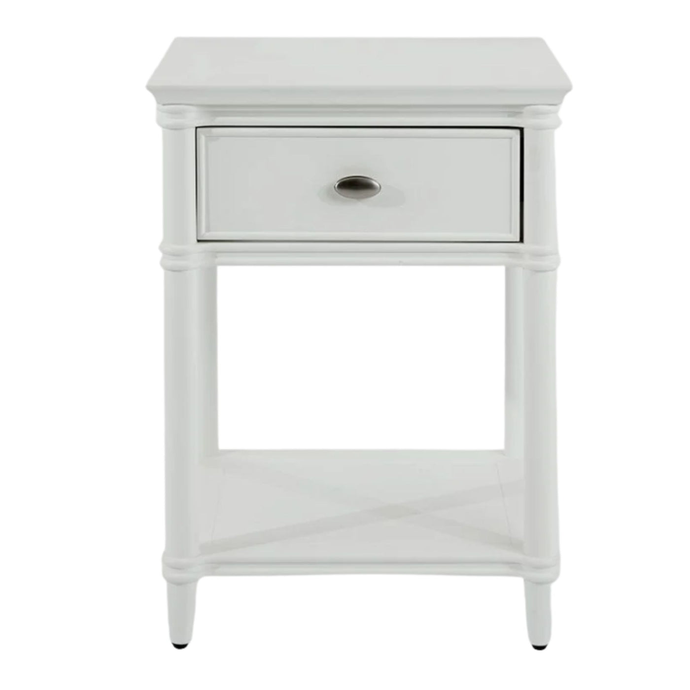 Dakota Bedside Table 1 Drawer White with open lower shelf and dark drawer handle