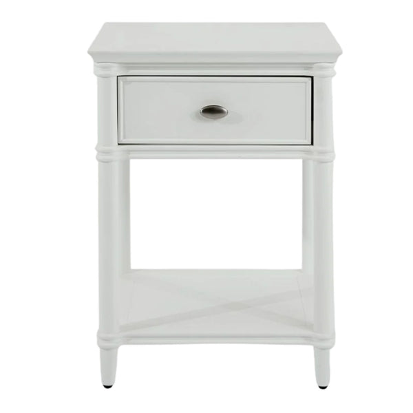 Dakota Bedside Table 1 Drawer White with open lower shelf and dark drawer handle