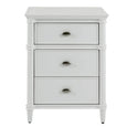 Dakota Bedside Table 3 Drawer White with three storage drawers, silver-toned handles and classic moulded detailing.