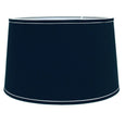 dark navy tapered drum lamp shade with white trim detail, classic coastal lighting accessory