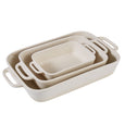 Darley Stoneware Bakeware 3-piece nesting baking dish set in cream speckle stoneware finish