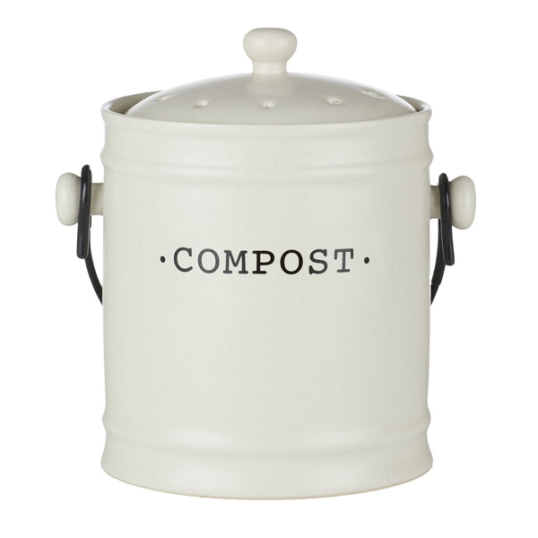 Darley Stoneware Compost Bin 3.5L in cream speckle finish with ventilated lid and carry handle
