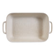 Large cream speckled stoneware baking dish with integrated handles from the Darley collection