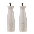 Darley Stoneware Oil and Vinegar Set in cream speckle with stainless steel pourers