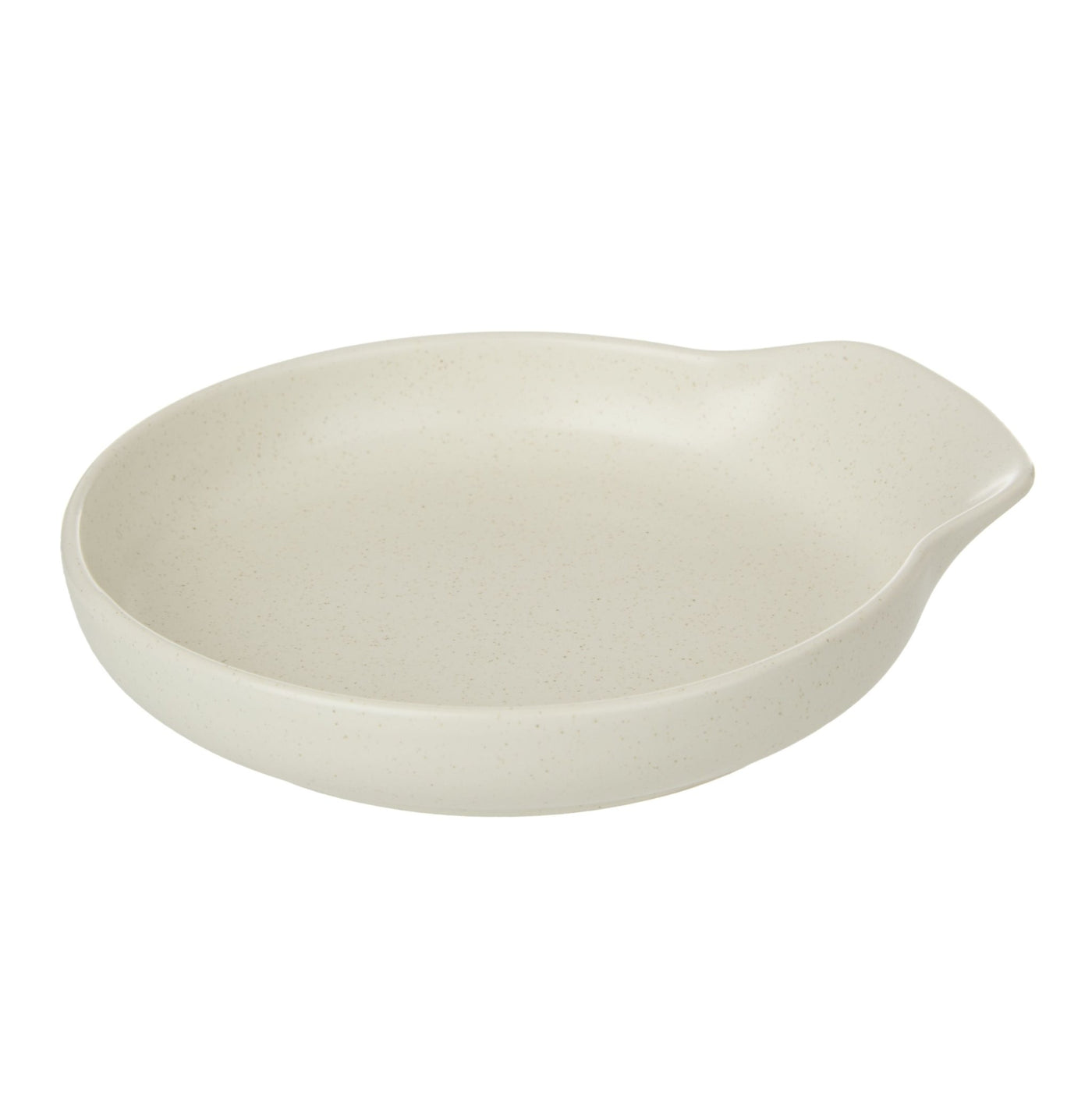 Darley Stoneware Spoon Rest in cream speckle for stylish kitchen bench organisation