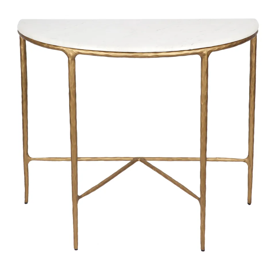 Marble Demilune Table Brass