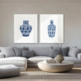 Kaolin V Designer Boys blue and white ginger jar artwork displayed as part of a coordinated Hamptons-style gallery wall