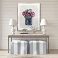 St Rouen Floral II Designer Boys floral artwork styled above a console table in an elegant blue and white Hamptons interior.