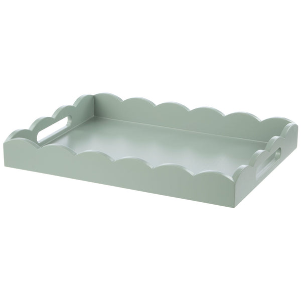 Dolly Rectangular Tray Large Sage with scalloped edges and integrated handles