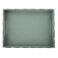Top view of sage scalloped decorative tray for coastal and Hamptons styling