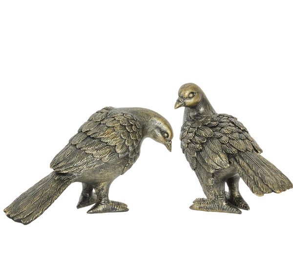 Dove Lovebirds Set of 2 Sculptures Antique featuring two detailed bird ornaments in an aged brass and copper metallic finish.