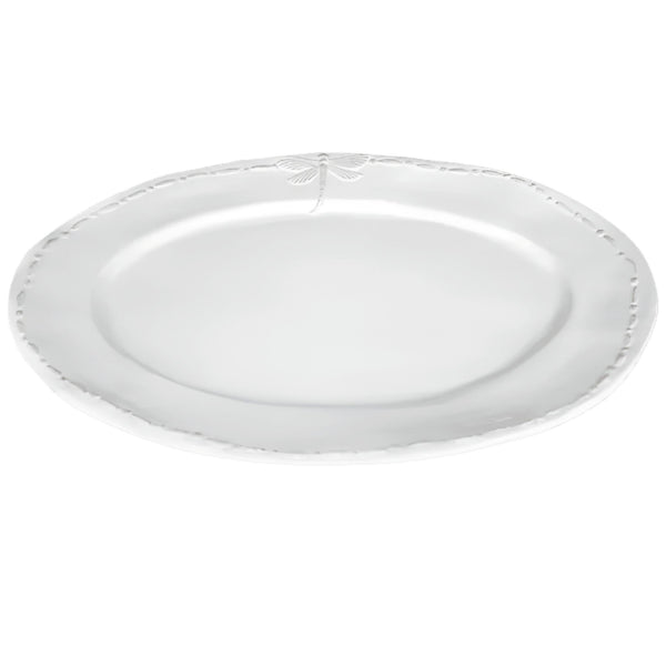 Dragonfly Stoneware White Oval Platter Large with embossed dragonfly detail and white glazed stoneware finish on white background