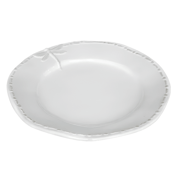 Dragonfly Stoneware White Side Plate with embossed dragonfly motif, beaded edge detailing and timeless white glazed stoneware finish.