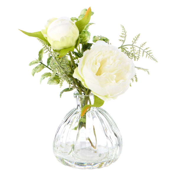 Peony Fittonia Mix in Glass Vase White