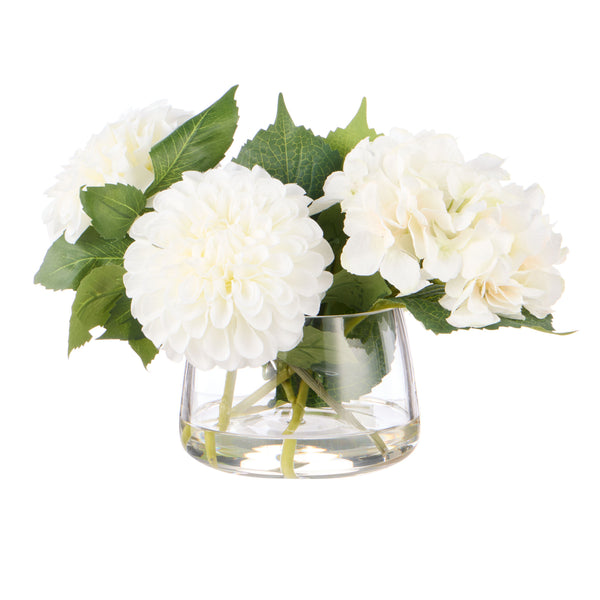 Chrysanthemum Hydrangea in Classic Bowl White