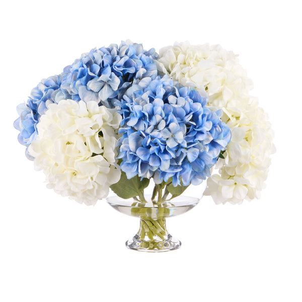 Hydrangea Mix in Dahlia Bowl Blue & White