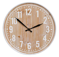 East Hamptons 60cm wall clock with natural timber-look face, white numerals and black hands for coastal and Hamptons interiors.