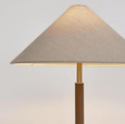 Elegant Huntley leather and brass lamp with tapered linen lampshade