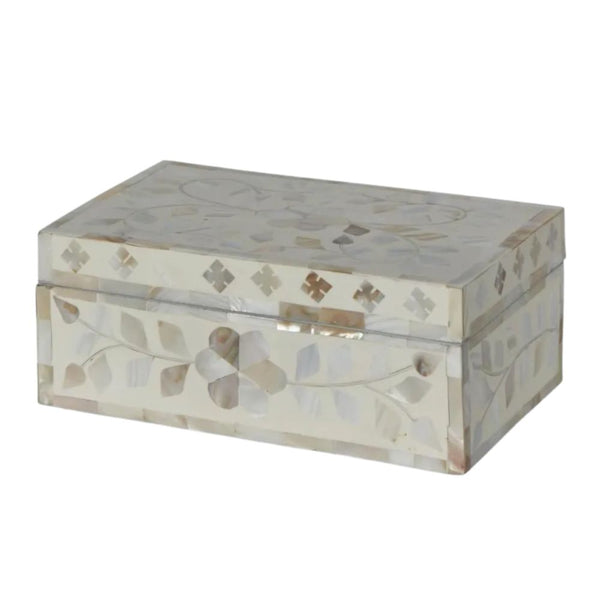 Elena Mother of Pearl Trinket Box White