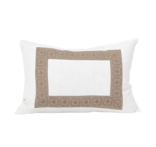 Crest Embroidery Panel White Lumbar Cushion