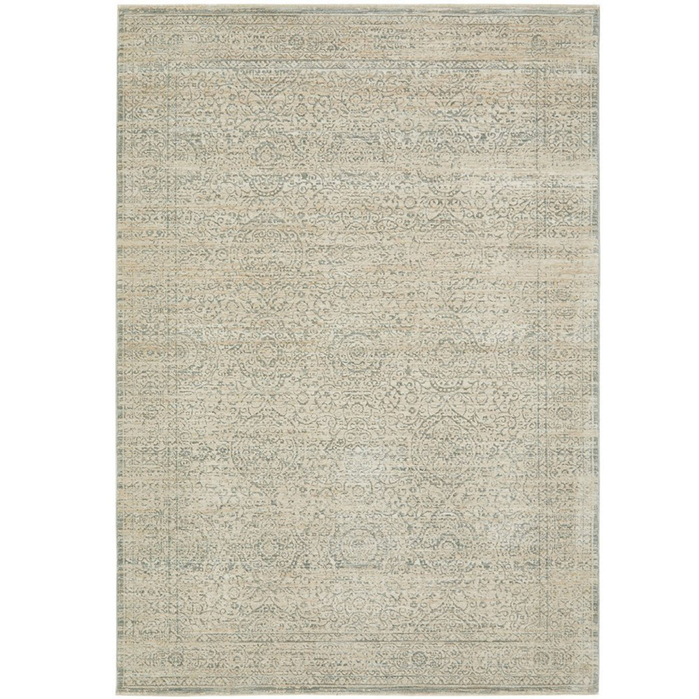 Emma Blomfield Veil Blue Rug with soft duck egg blue and neutral distressed pattern