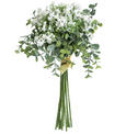 eucalyptus and baby’s breath faux floral bunch with soft white blooms and green foliage, realistic artificial flowers for coastal home styling and Hamptons style decor