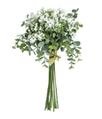 eucalyptus and baby’s breath faux floral bunch with soft white blooms and green foliage, realistic artificial flowers for coastal home styling and Hamptons style decor