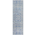 Eve Blue Runner 300 x 80cm with distressed azure blue floral pattern on a soft neutral ground