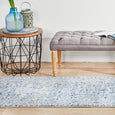Eve Blue Runner styled with natural timber flooring and classic blue and neutral décor