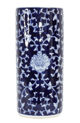Fleur Umbrella Stand 45cm featuring an intricate blue and white floral vine pattern on a decorative ceramic umbrella holder.