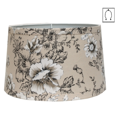 neutral floral fabric lamp shade with botanical print and tapered shape