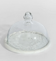 Glass cloche with white marble base on grey background
