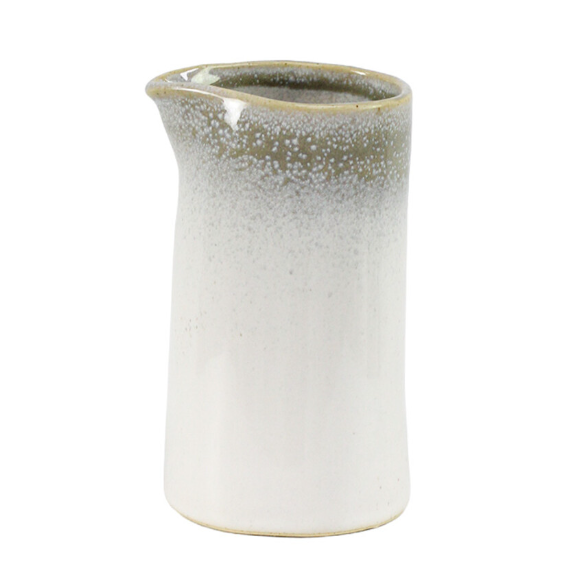 French Stoneware Creamer Jug 14cm in creamy off-white with grey-beige reactive glaze and petite pouring spout.