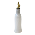 French Stoneware Oil & Vinegar Pourer  with creamy reactive glaze and elegant gold-tone pouring spout.