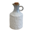 French Stoneware Oil & Vinegar Bottle with cream and soft blue-grey reactive glaze, side handle and natural cork stopper.