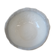 Top view of French Stoneware Serving Bowl 27cm showing its organic edge and softly varied cream and blue-grey reactive glaze.