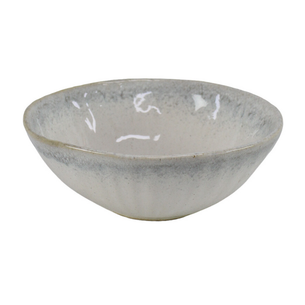 French Stoneware Small Bowl 17cm in creamy off-white with soft blue-grey reactive glaze and artisan-style finish.