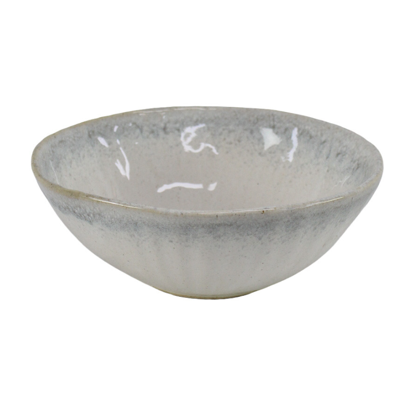 French Stoneware Small Bowl 17cm in creamy off-white with soft blue-grey reactive glaze and artisan-style finish.