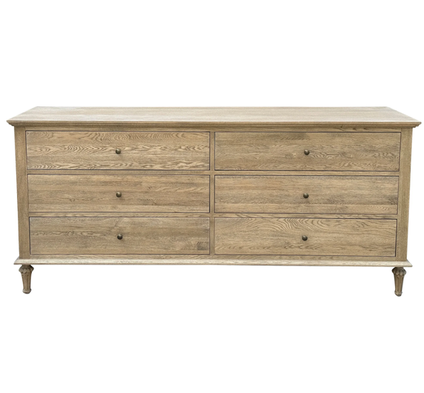 Georgia 6 Drawer Dresser in dark oak featuring six spacious dovetail drawers and a timeless solid oak Hamptons design.
