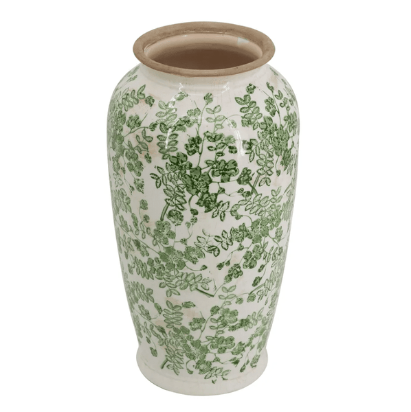 Gloss glazed ceramic vase front view styled as a decorative home accent