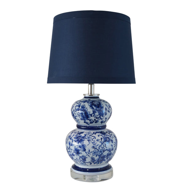 Blue & White Gourd Lamp with Navy Shade